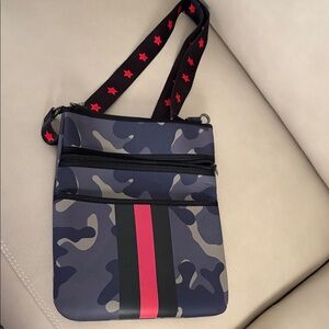 Camouflage Crossbody Bag with Red Accents